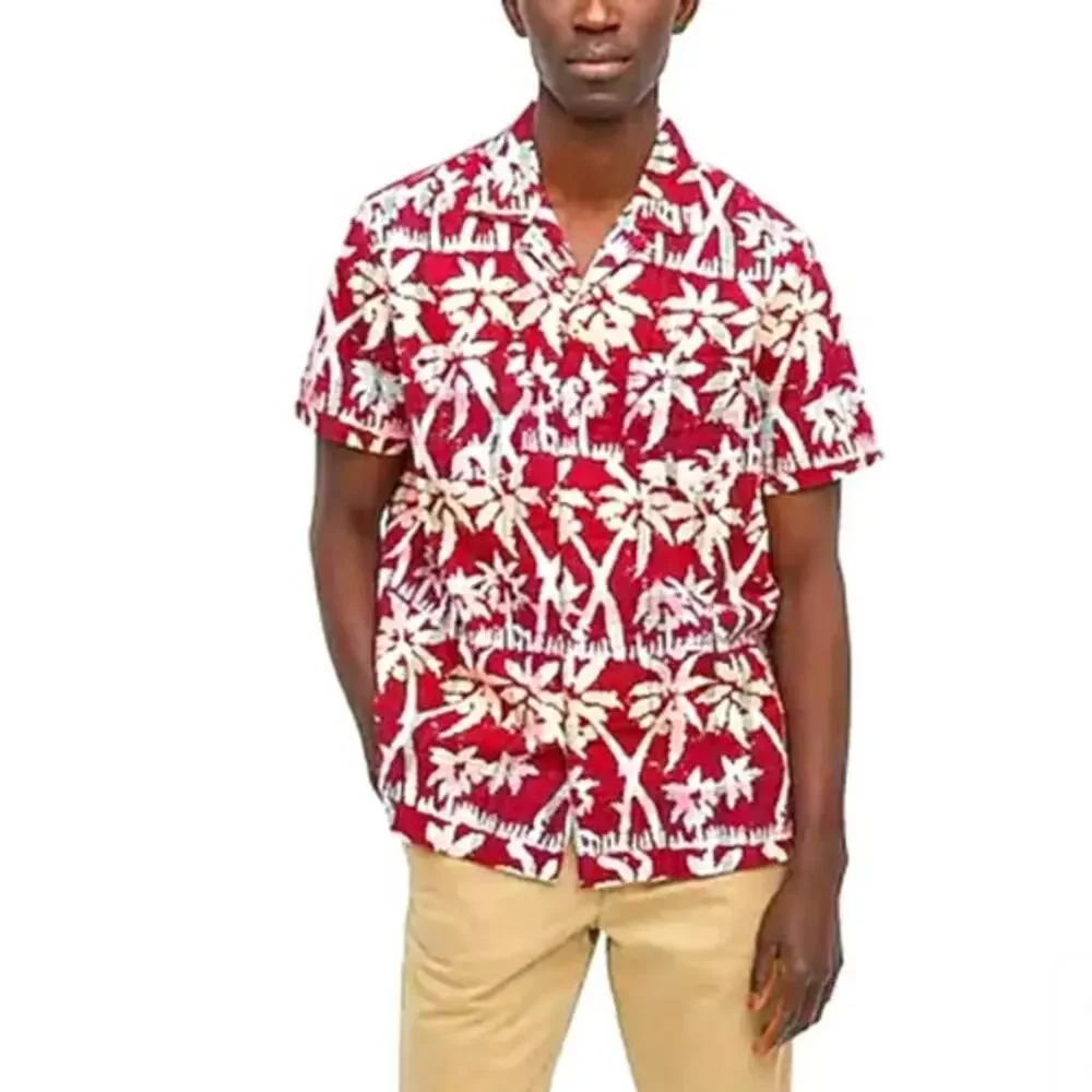 J. Crew Indian Madras Camp Collar Shirt  Short sleeves Men M Palm Print Amara